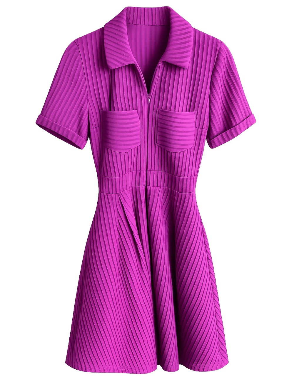 Marigold par Marilyne Baril Purple Ribbed Half-Zip Fit Flare Dress Size S